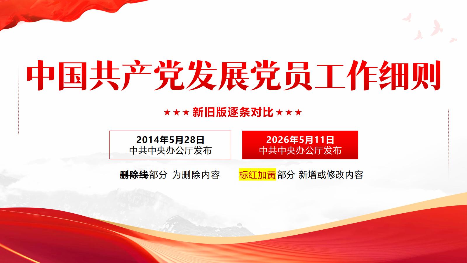 《中国共产党发展党员工作细则》新旧对照学习PPT课件