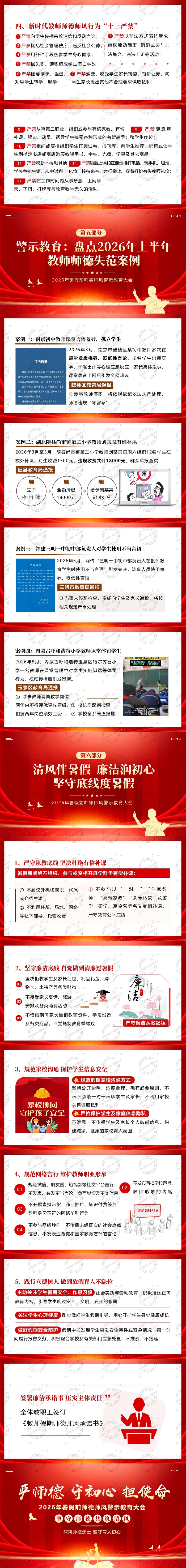 2026年中小学教师暑期师德师风警示教育 廉洁提醒学习要点 暑假前师德师风警示教育大会PPT课件