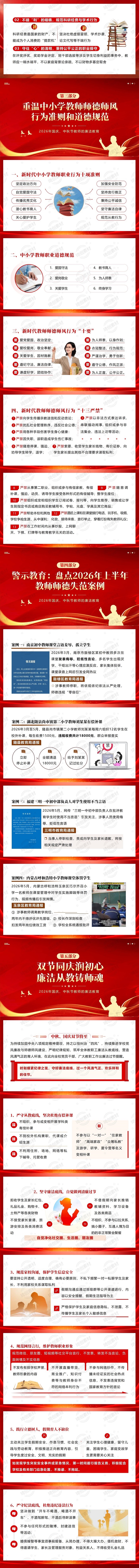 清风迎双节 师者守廉心：2026年中秋、国庆节教师廉洁警示 师德师风 教育PPT课件