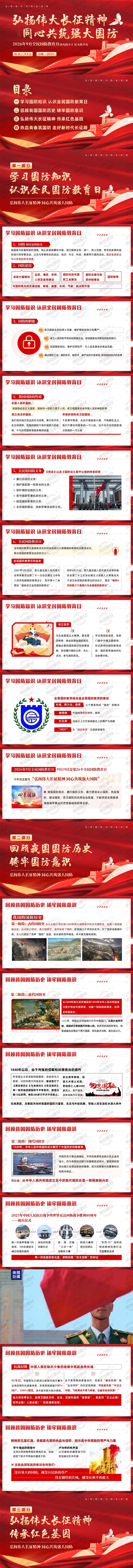 2026年全民国防教育月：青年心系国防 走好新时代长征路 大中小学思政教育 国防教育 主题班会PPT课件