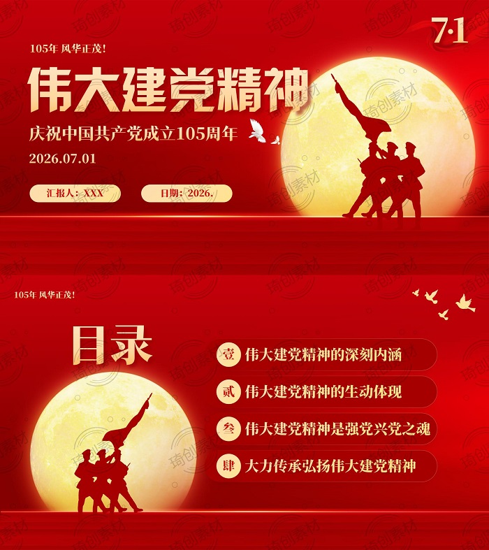 庆祝建党105周年 传承伟大建党精神七一建党节党课PPT课件